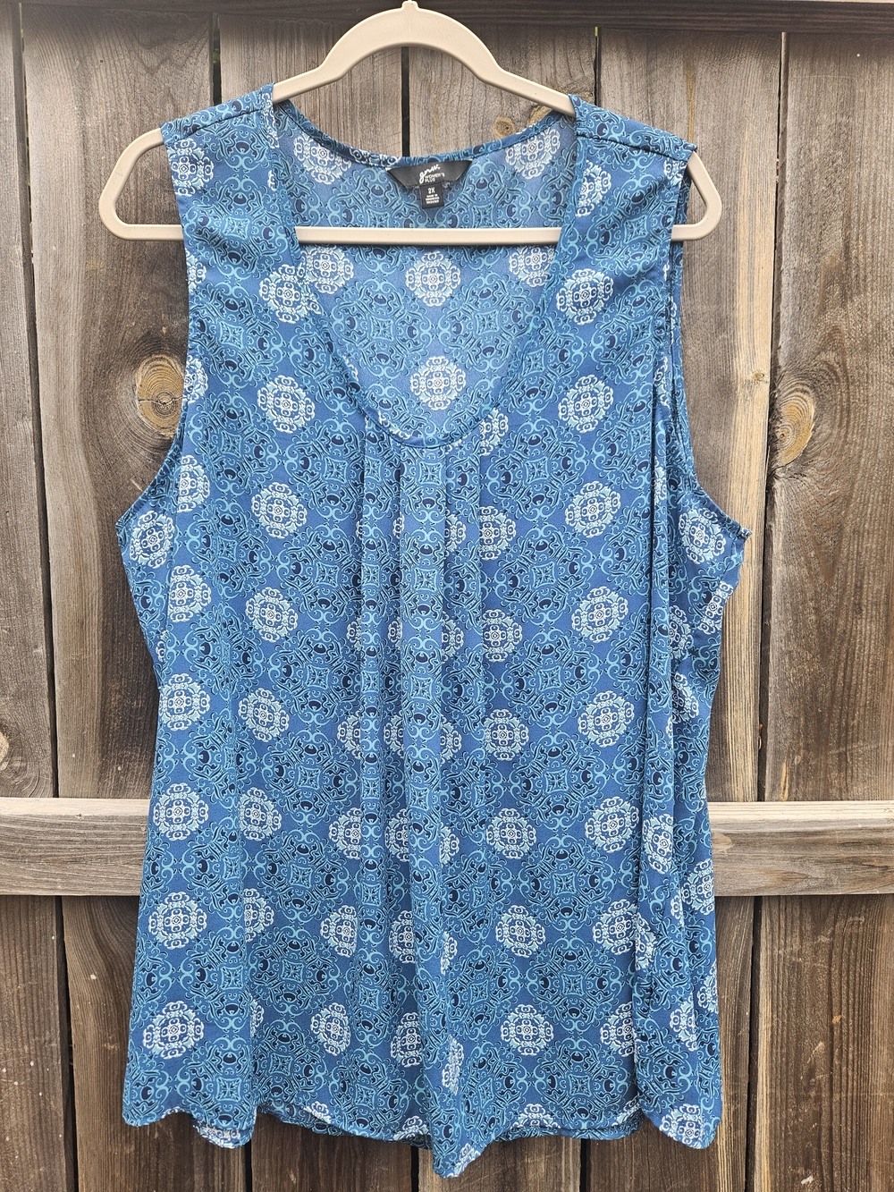 GNW Sleeveless Blouse Womens Plus 2X Geometric Teal Lightweight Flowy V Neck